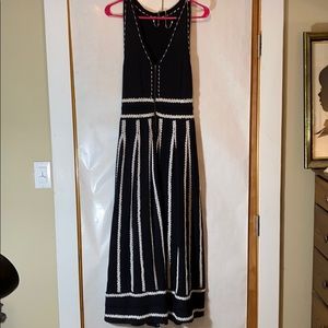 Navy sleeveless maxi length zip front knit dress